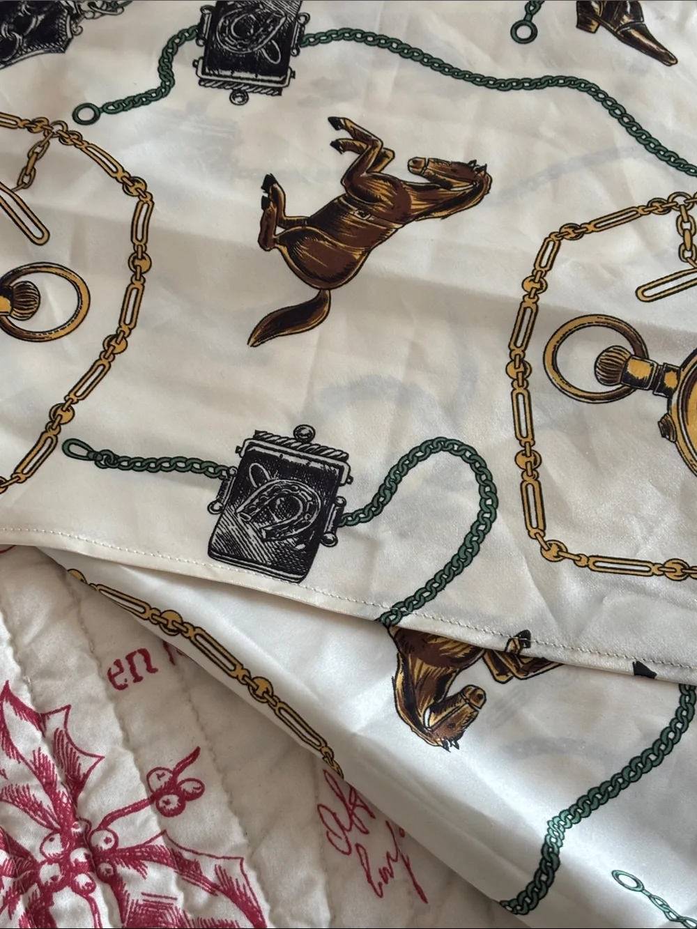 Vintage Triangular Silk-Feel Pocket Watch & Horse Print Scarf/Wrap-no tags